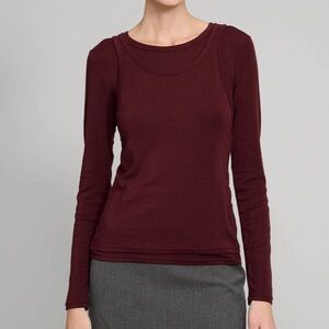 Pixie Market Burgundy Double Layered Tank Top Long Sleeve Tee Shirt Wool FLAW